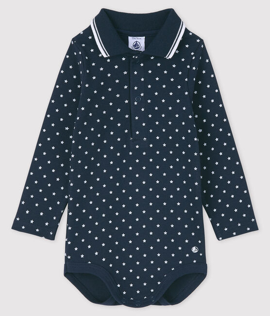 Bodi de manga larga con cuello de polo para bebé azul SMOKING/blanco MARSHMALLOW