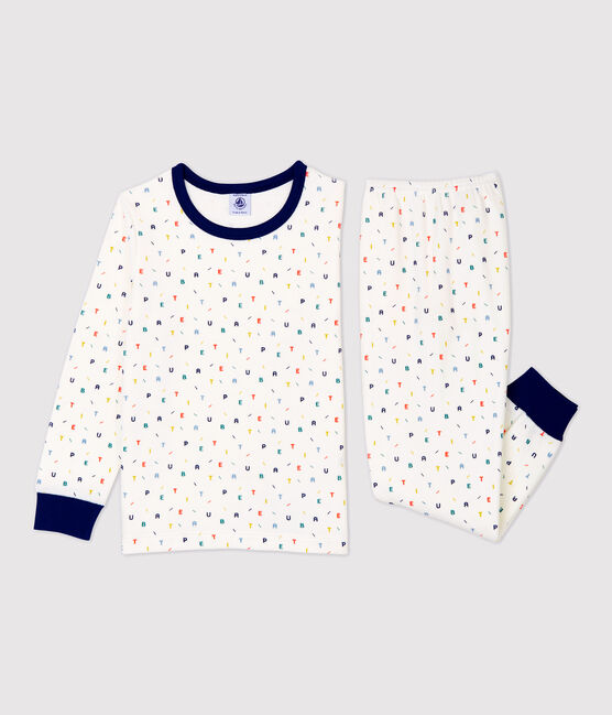Pijama con estampado de letras multicolores de terciopelo blanco MARSHMALLOW/blanco MULTICO