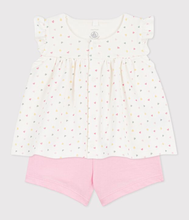 Conjunto de algod&oacute;n de 2 piezas con estampado de minicorazones para beb&eacute; blanco/multicolor