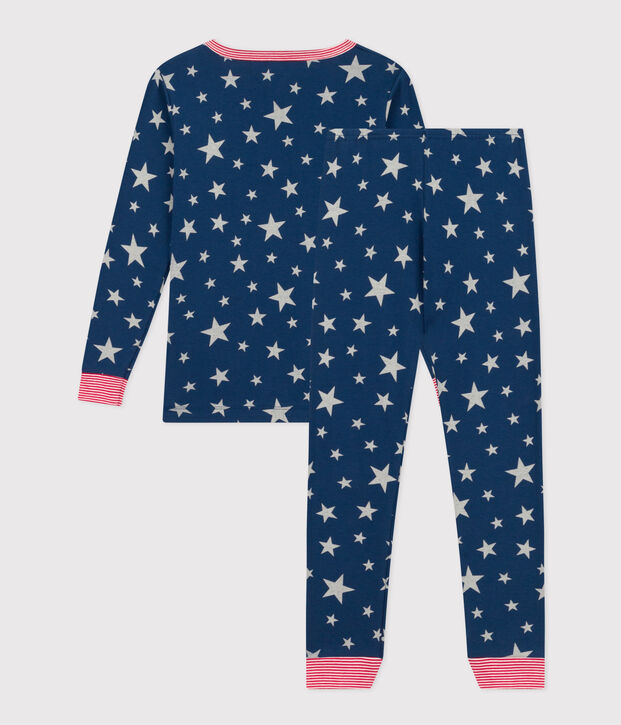 Pijama infantil ajustado y fluorescente de algod&oacute;n con estampado de estrellas azul/blanco