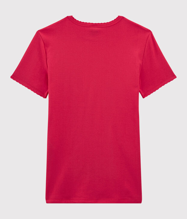 Camiseta de cuello redondo emblem&aacute;tica de algod&oacute;n de mujer rosa
