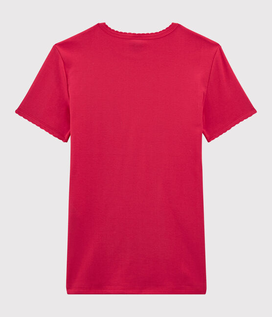 Camiseta de cuello redondo emblemática de algodón de mujer rosa CRANBERRY