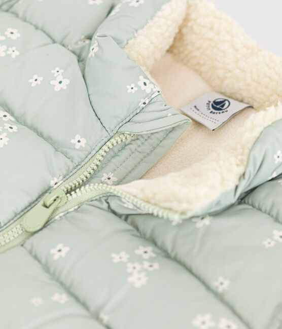 Plumífero estampado con capucha plegable para bebé verde HERBIER/blanco MULTICO