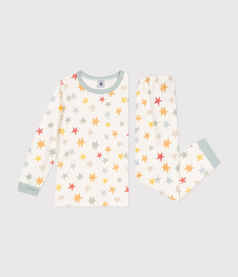Pijama infantil de terciopelo con estampado de estrellas blanco MARSHMALLOW/blanco MULTICO