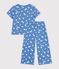 Pijama infantil de algod&oacute;n con pernera ancha y corazones azul/blanco