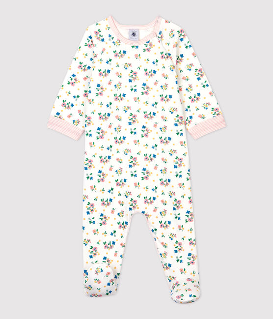 Pelele con cremallera con flores de bebé niña de tejido túbico blanco MARSHMALLOW/blanco MULTICO