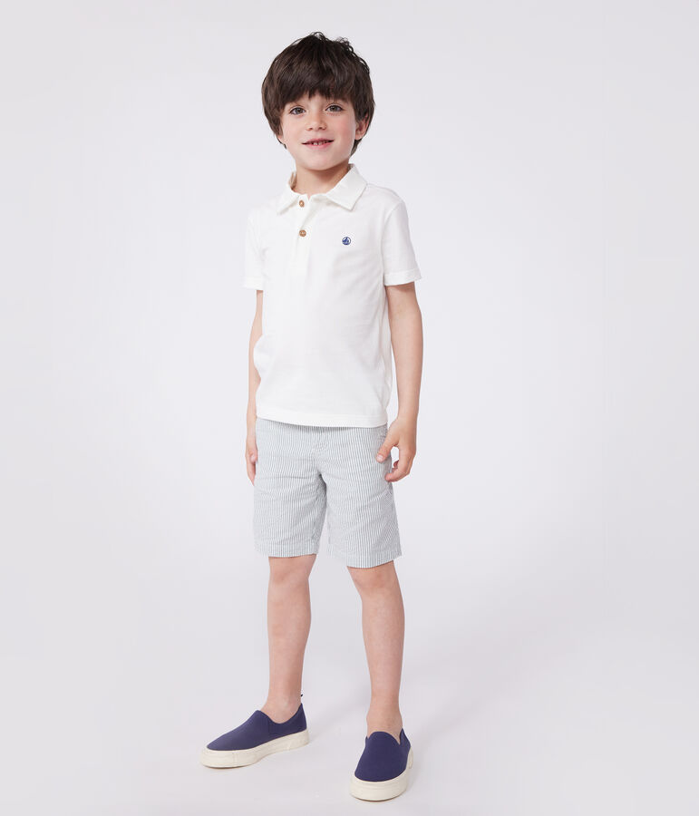 Polo infantil de algod&oacute;n liso de manga corta blanco