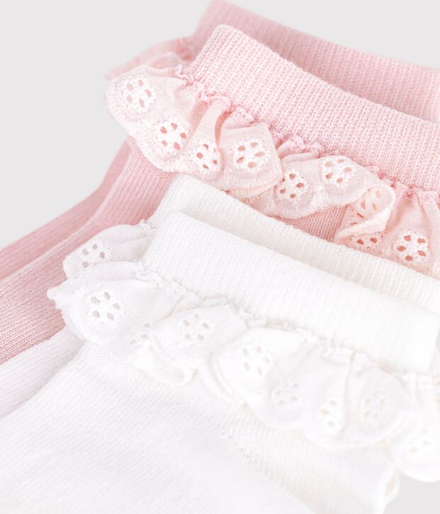 2 pares de calcetines infantiles de algod&oacute;n con volantes multicolor