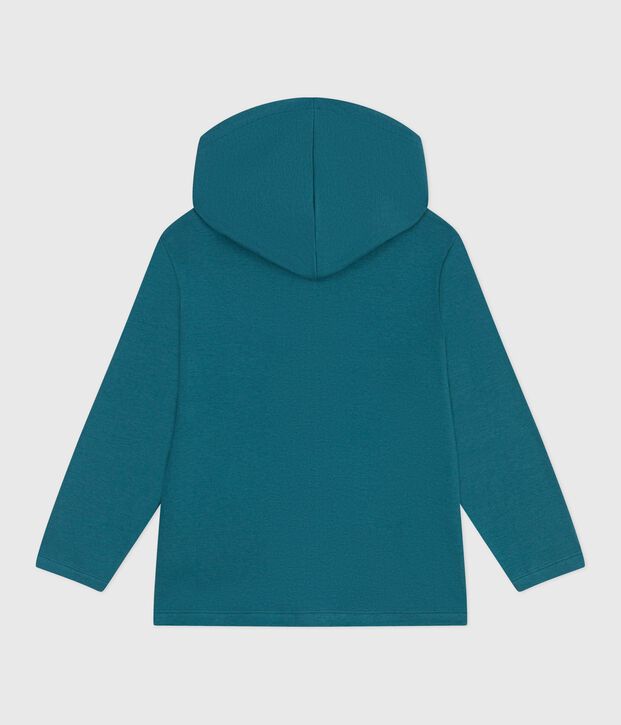 Sudadera infantil de algod&oacute;n liso con capucha y cremallera verde