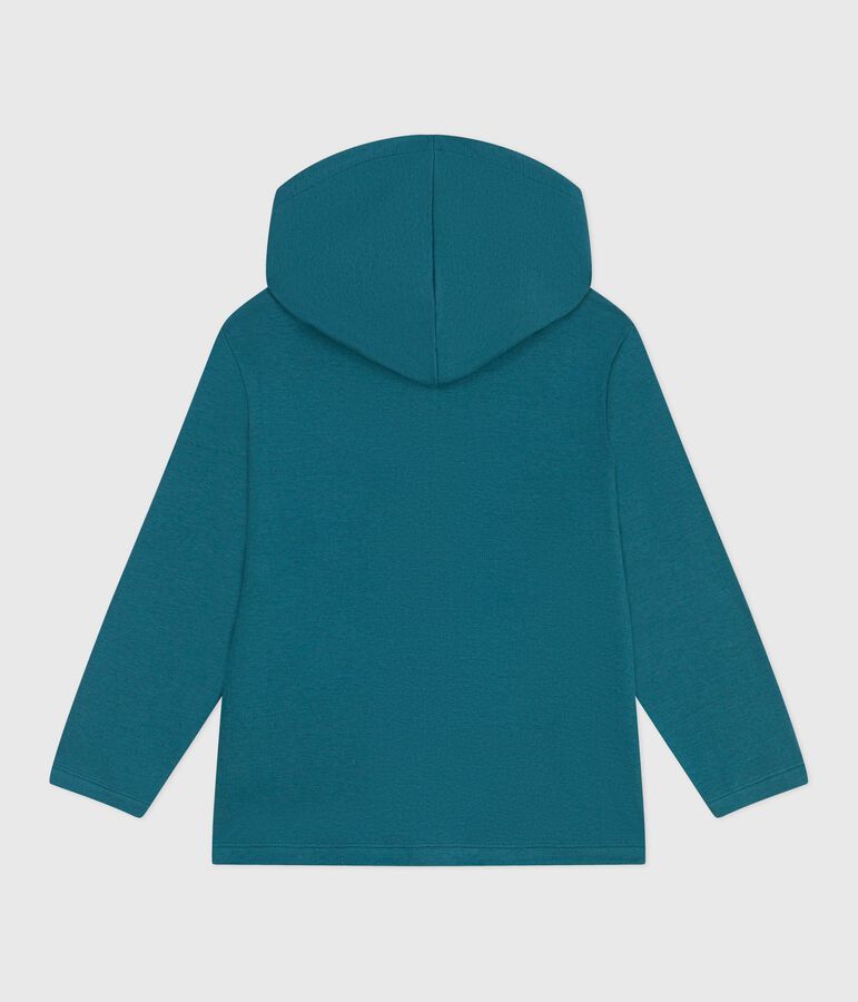 Sudadera infantil de algod&oacute;n liso con capucha y cremallera verde DRAGONFLY