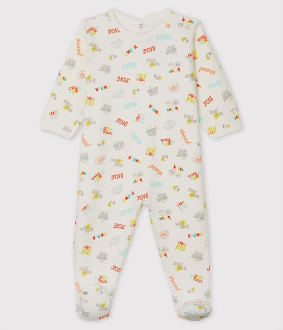 Pijama de muletón para bebé blanco MARSHMALLOW/blanco MULTICO