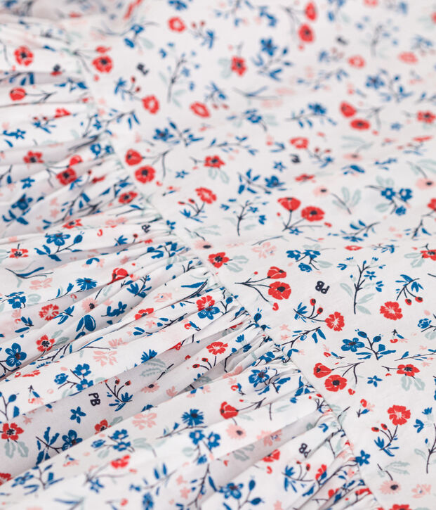Vestido infantil de algod&oacute;n de manga corta con flores blanco/multicolor