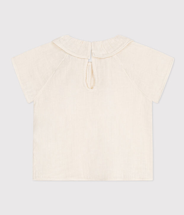 Blusa de manga corta de gasa de algod&oacute;n para beb&eacute; blanco