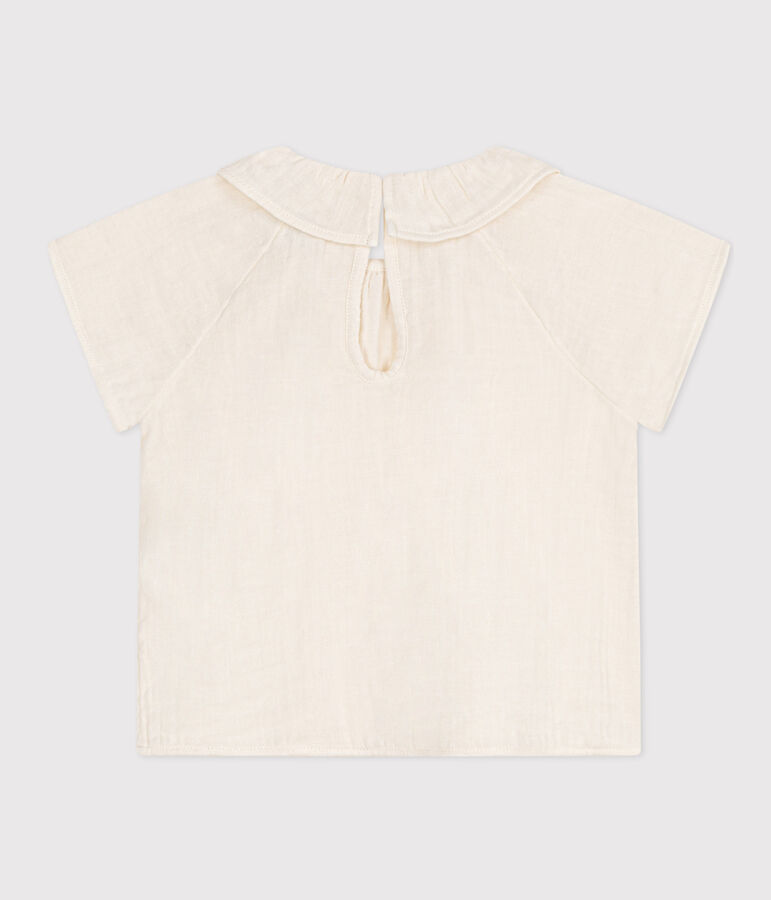 Blusa de manga corta de gasa de algod&oacute;n para beb&eacute; blanco
