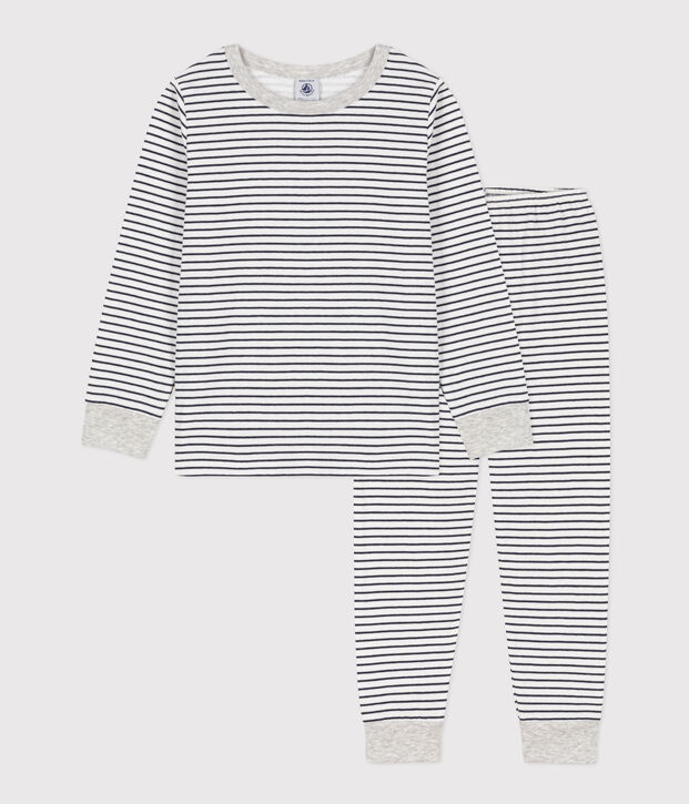 Pijama de t&uacute;bico a rayas para ni&ntilde;o/ni&ntilde;a blanco/azul