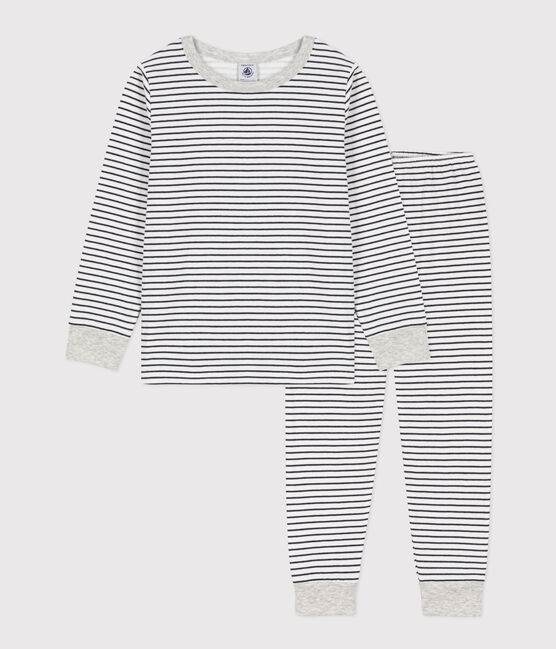 Pijama de túbico a rayas para niño/niña blanco MARSHMALLOW/azul SMOKING