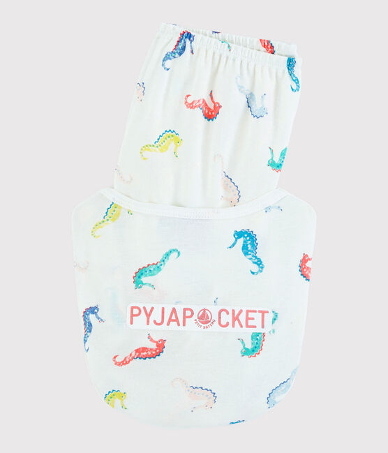 Pijama corto con estampado de caballitos de mar de algodón de niña blanco MARSHMALLOW/blanco MULTICO