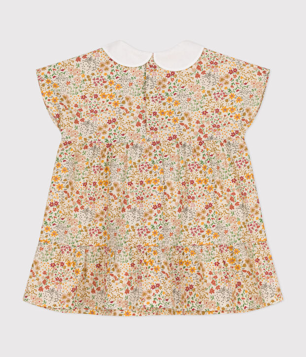 Vestido de manga corta de popelina para beb&eacute; crudo/multicolor
