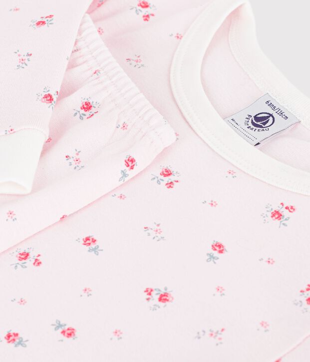 Pijama infantil muy ajustado de algod&oacute;n con estampado de flores rosa/multicolor