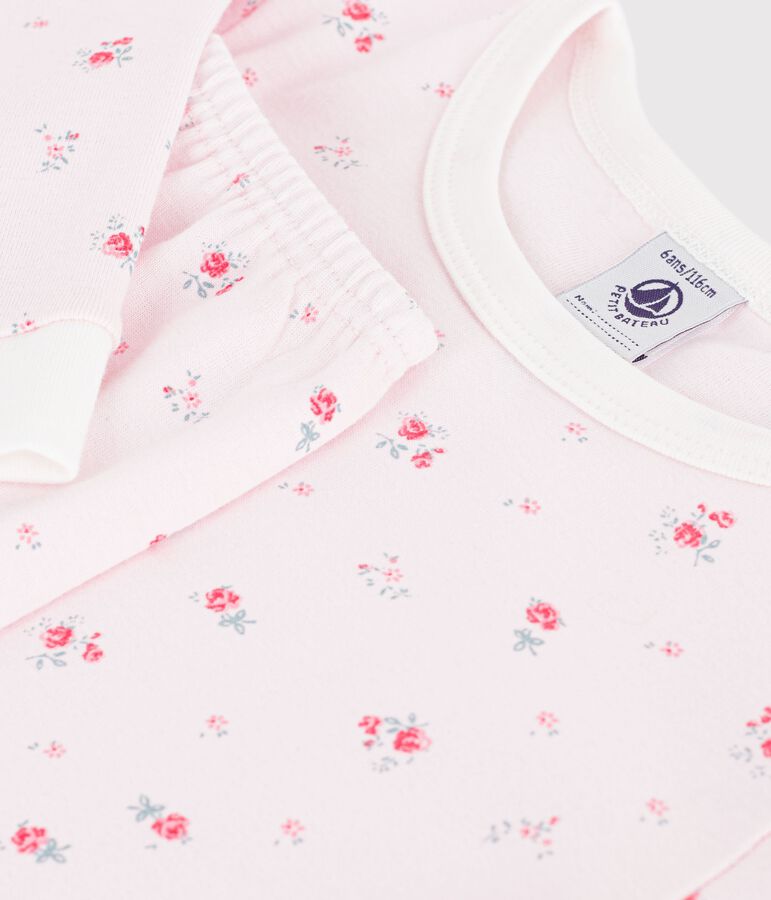 Pijama infantil muy ajustado de algod&oacute;n con estampado de flores rosa BARELY/ MULTICO