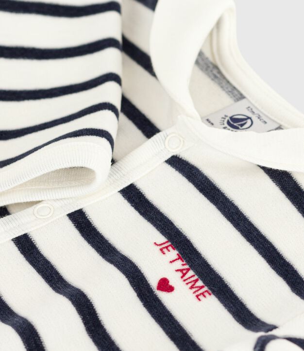 Pijama beb&eacute; de Terciopelo estampado a rayas blanco/azul