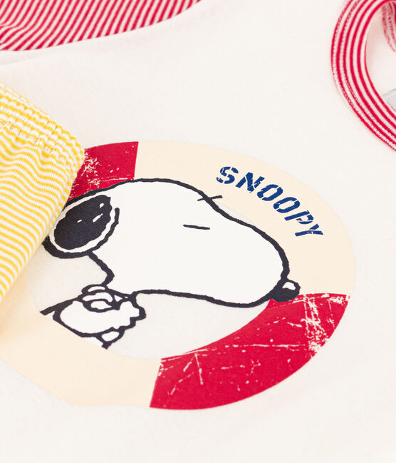 Pijama corto Petit Bateau X Snoopy de algodón para niño/niña blanco MARSHMALLOW/blanco MULTICO