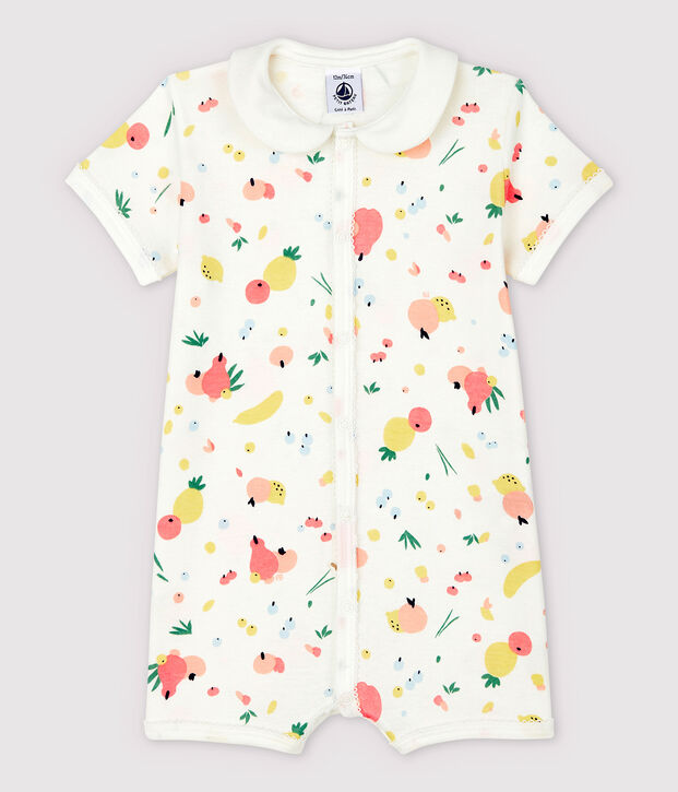 Pijama corto de frutas de algod&oacute;n para beb&eacute; ni&ntilde;a blanco/multicolor