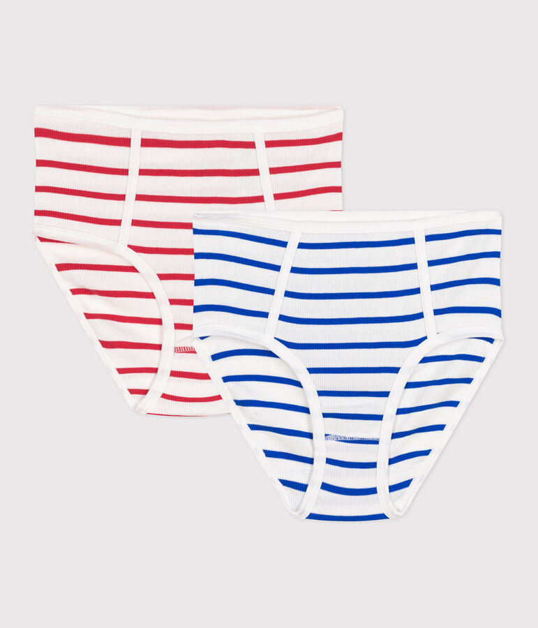 Juego de 2 braguitas de algod&oacute;n de talle alto a rayas para mujer multicolor