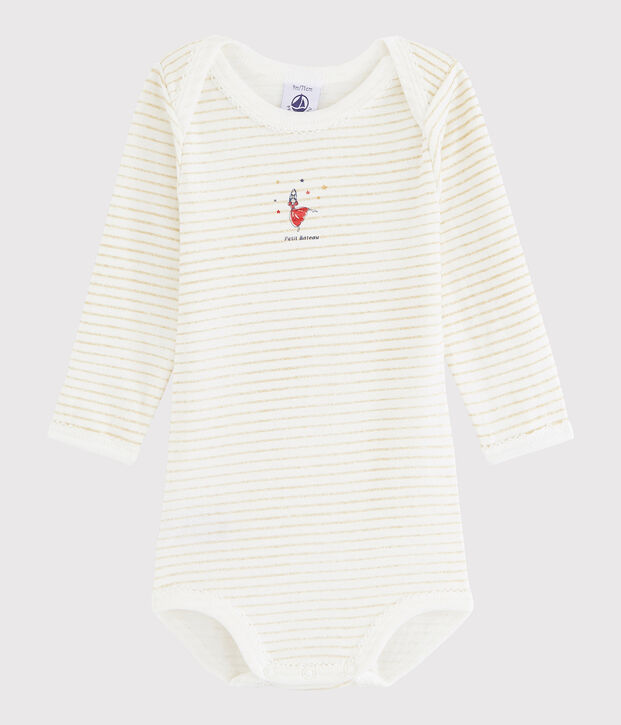 Bodi de manga larga de beb&eacute; ni&ntilde;a blanco/amarillo