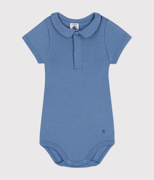 Body de algod&oacute;n de manga corta con cuello claudine para beb&eacute; azul
