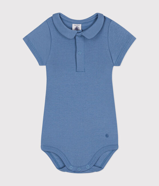 Body de algodón de manga corta con cuello claudine para bebé azul BEACH