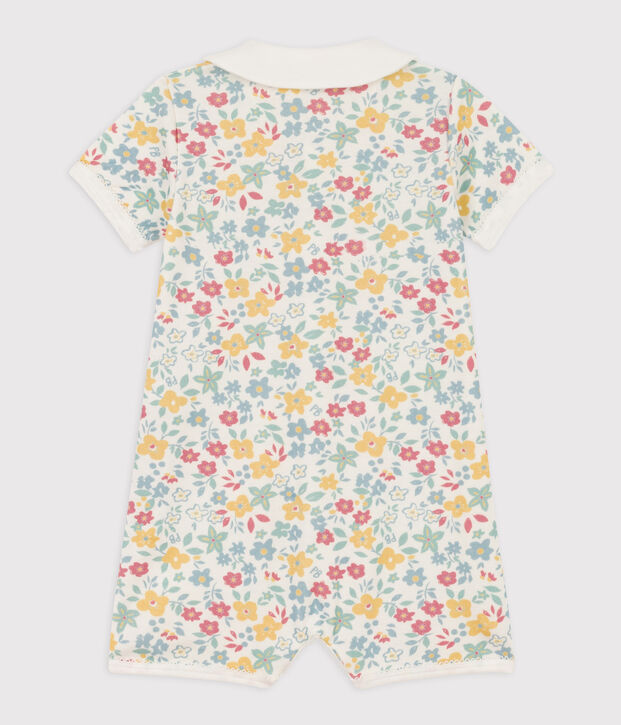 Mono corto de algod&oacute;n con flores para beb&eacute; blanco/multicolor
