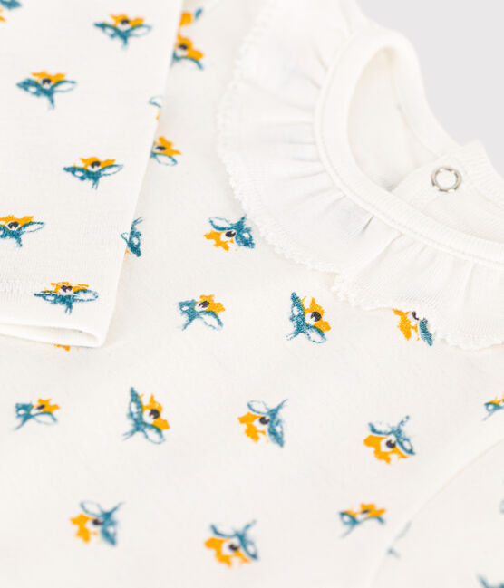 Body de algodón de manga larga con cuello para bebé blanco MARSHMALLOW/blanco MULTICO
