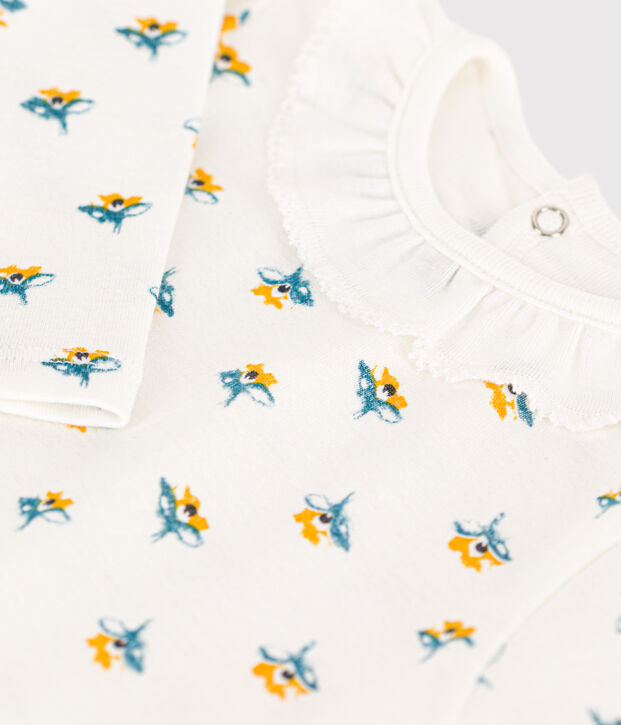 Body de algod&oacute;n de manga larga con cuello para beb&eacute; blanco/multicolor