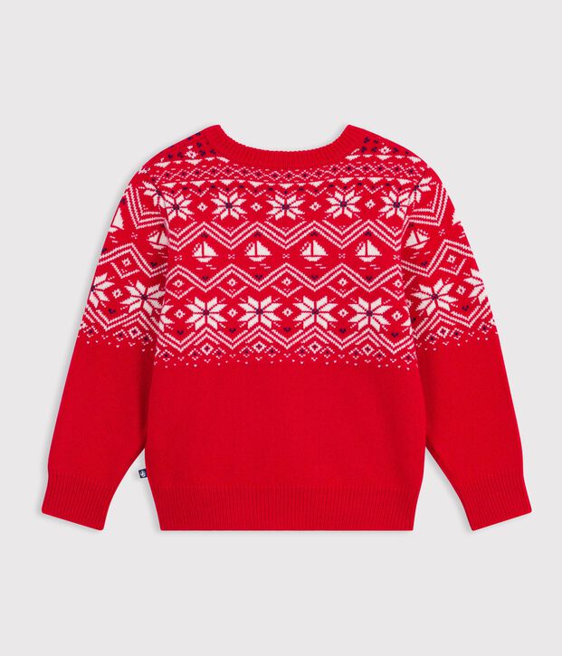 Jersey infantil de jacquard de lana y algod&oacute;n rojo/multicolor