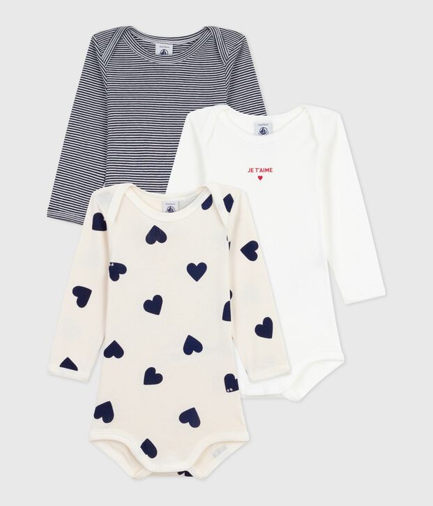 Juego de bodis de algod&oacute;n de manga larga con estampado de corazones para beb&eacute; multicolor