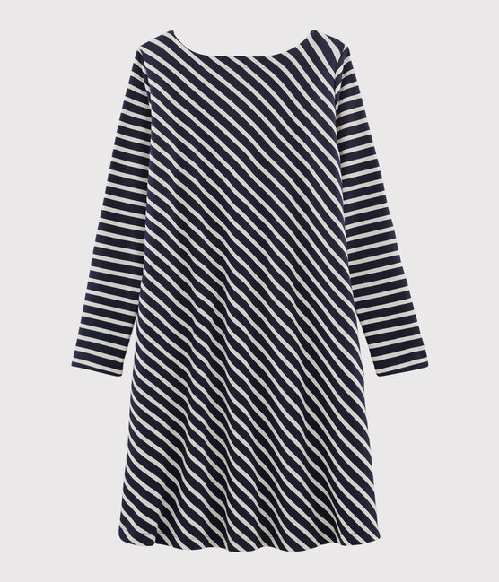 Vestido con manga larga para mujer azul SMOKING/beige COQUILLE