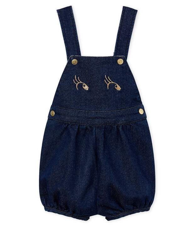 Peto corto de tela para beb&eacute; ni&ntilde;a azul/beige