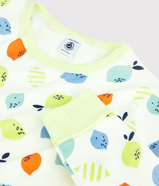 Pijama con estampado de limones de algodón ecológico de niño/niña blanco MARSHMALLOW/blanco MULTICO