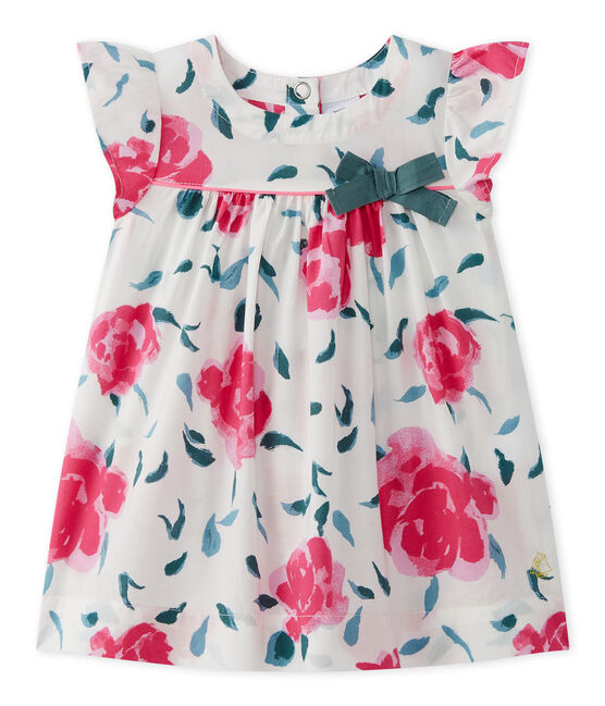 Vestido de bebé niña mangas con volantes estampado blanco MARSHMALLOW/blanco MULTICO