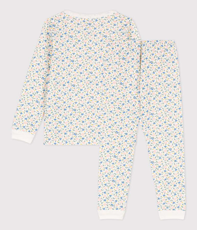Pijama de t&uacute;bico con flores para ni&ntilde;a blanco MARSHMALLOW/blanco MULTICO
