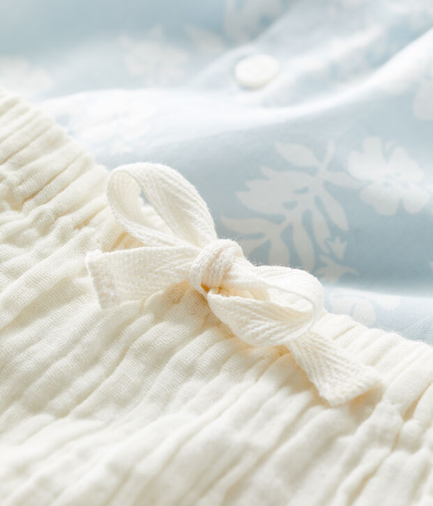 Conjunto de dos piezas con estampado hawaiano de popelina ecol&oacute;gica de beb&eacute; azul/blanco