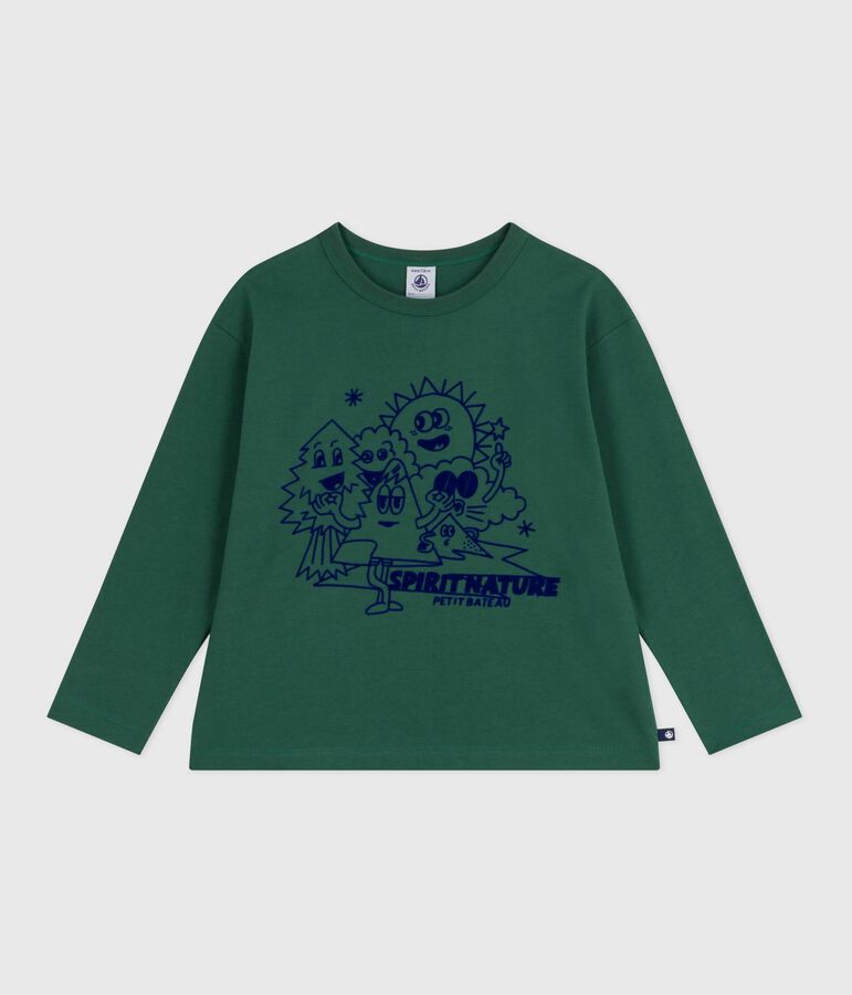Camiseta infantil de algod&oacute;n de manga larga con estampado verde
