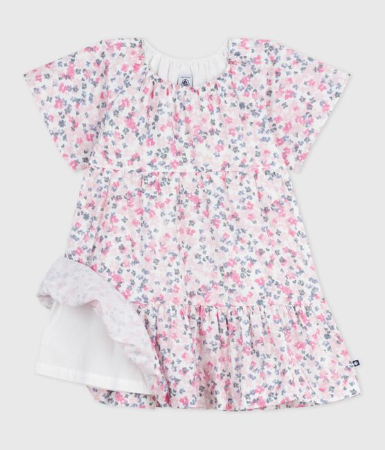 Vestido infantil de algodón estampado de manga corta blanco MARSHMALLOW/blanco MULTICO