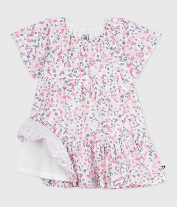 Vestido infantil de algod&oacute;n estampado de manga corta blanco/multicolor