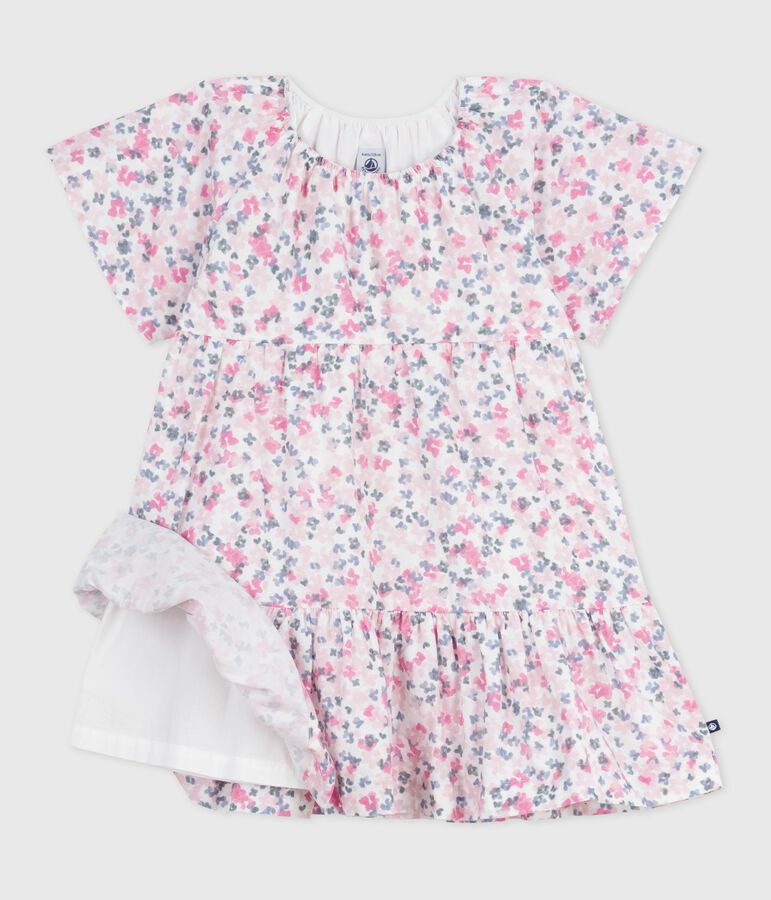 Vestido infantil de algod&oacute;n estampado de manga corta blanco MARSHMALLOW/blanco MULTICO
