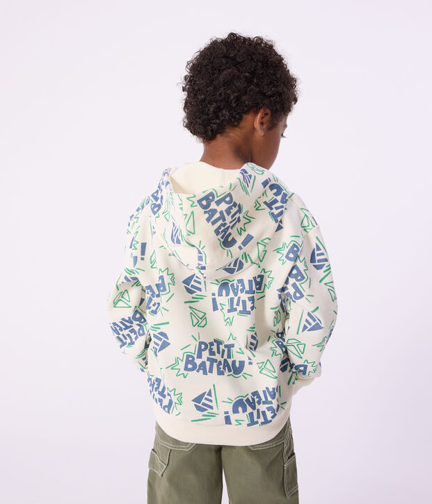Sudadera infantil de algod&oacute;n con capucha y estampado crudo/multicolor