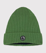 Gorro infantil de punto tricotado con forro polar verde PALMERAIE