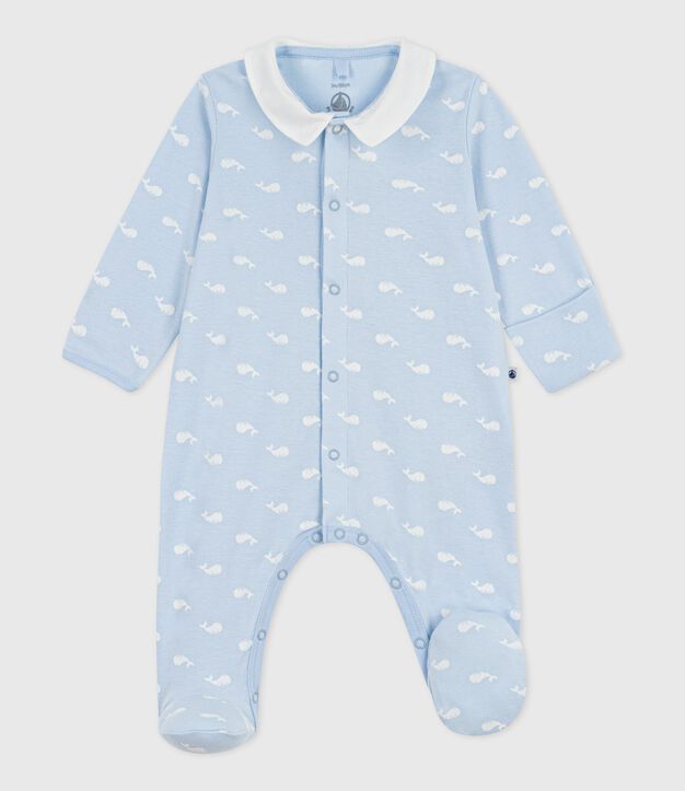 Pijama de algod&oacute;n con cuello y estampado de ballena para beb&eacute; azul/blanco