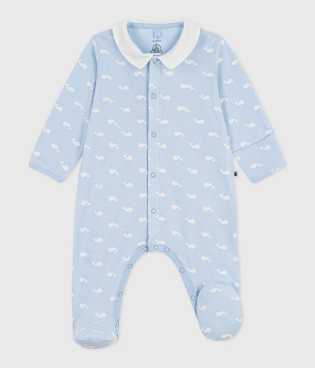 Pijama de algod&oacute;n con cuello y estampado de ballena para beb&eacute; azul/blanco